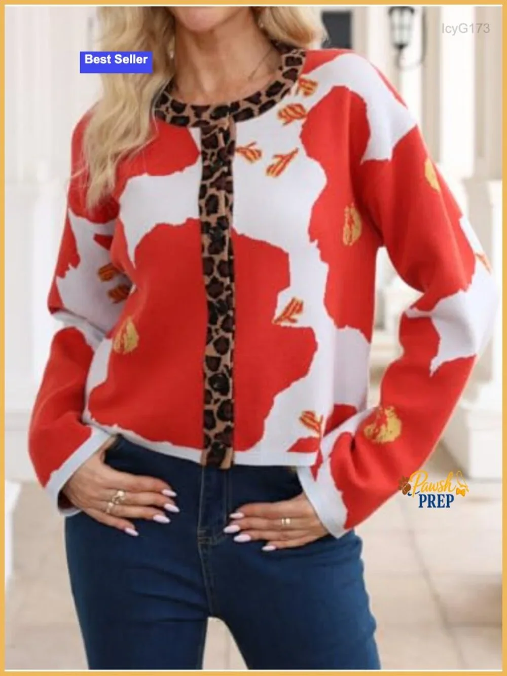 Floral Cardigan Sweater Women Long Sleeve Leopard Open Front Knit Jacket